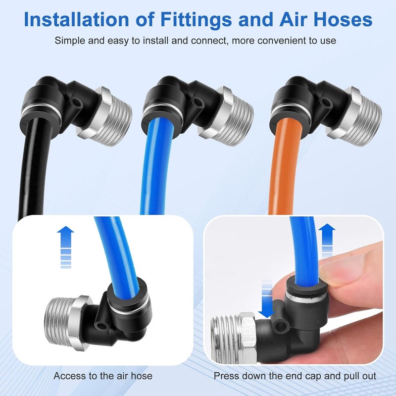 cnaodun 12 Pcs Push to Connect Fittings 1/4 Inch Tube OD x 3/8 Inch NPT Thread Pneumatic Male Straight and Elbow Quick Connect Air line fittings - Image 5